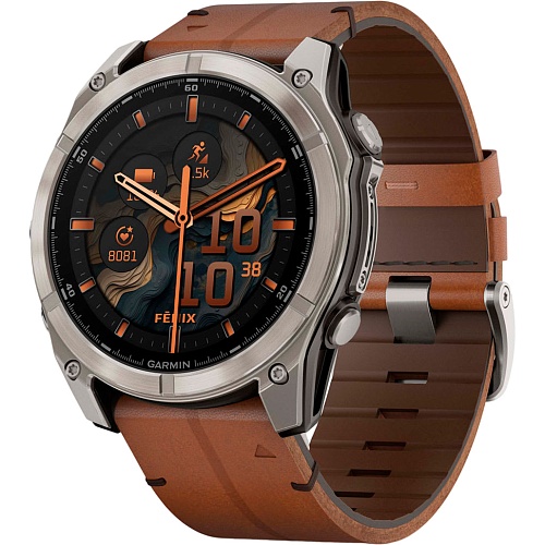 Смарт-часы Garmin Fenix 8 AMOLED Sapphire 51mm Titanium with Chestnut Leather Band (010-02905-40)