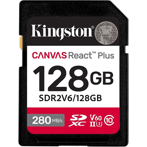 Карта памяти Kingston SDXC Canvas React Plus 128GB Class 10 UHS-II U3 V60 (SDR2V6/128GB)