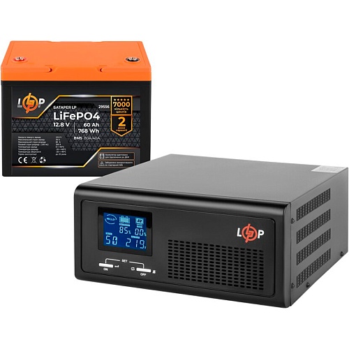 Источник бесперебойного питания (ИБП) LogicPower LPE-B-PSW-1000VA + LiFePO4 12.8V - 60 Ah BMS 80A/40А (29901)