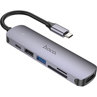 USB-хаб Hoco HB28 6-in-1 Metal Gray (6931474769336)