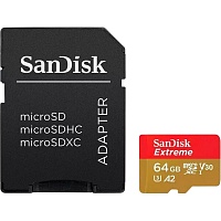 Карта памяти SanDisk Extreme microSDXC 64GB UHS-I U3 A2 V30 + SD Adapter (SDSQXAH-064G-GN6AA)