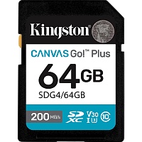 Карта памяти Kingston SDXC Canvas Go! Plus 64GB Class 10 UHS-I U3 V30 (SDG4/64GB)