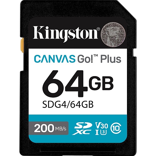 Карта памяти Kingston SDXC Canvas Go! Plus 64GB Class 10 UHS-I U3 V30 (SDG4/64GB)