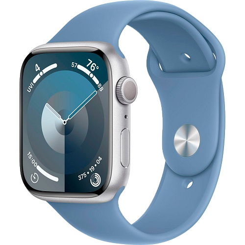 Смарт-часы Apple Watch Series 9 GPS 45mm Silver Aluminum Case with Blue Sport Band M/L (MR9E3)