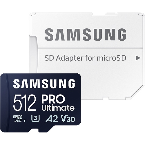 Карта памяти Samsung microSDXC PRO Ultimate 512GB Class 10 UHS-I U3 V30 A2 + SD Adapter (MB-MY512SA)