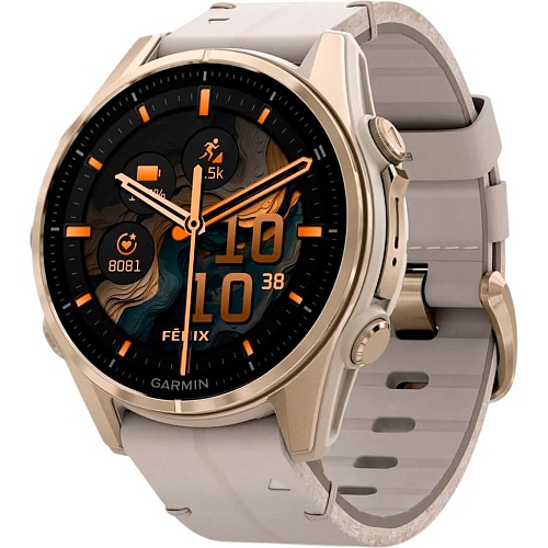 Смарт-часы Garmin Fenix 8 AMOLED Sapphire 43mm Soft Gold with Limestone Leather Band (010-02903-40)