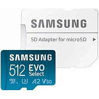 Карта памяти Samsung microSDXC EVO Select 512GB Class 10 UHS-I U3 V30 A2 + SD Adapter (MB-ME512KA)