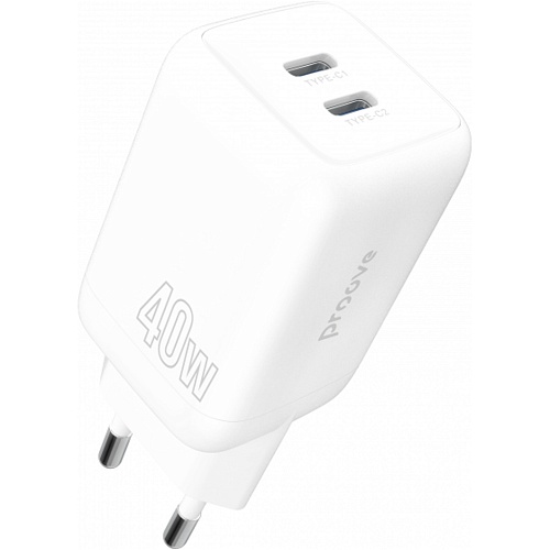 Сетевое зарядное устройство Proove Silicone Power 40W USB-C/USB-C White (WCSP4020002)