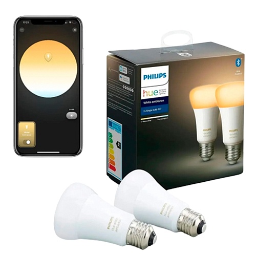 Умная лампочка Philips Hue E27 White Ambiance 806лм 60Вт 8.5W ZigBee, Bluetooth, Apple HomeKit 2 шт. (929002216904)