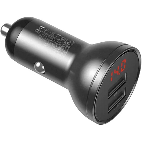 Автомобильное зарядное устройство Baseus Digital Display Dual USB 24W 3-in-1 Gray (TZCCBX-0G)