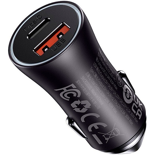 Автомобільний зарядний пристрій Baseus Golden Contactor Max Dual Fast Charger Car Charger U+C 60W Dark Gray (CGJM000113) - придбати в Дніпрі, Україні: ціна, характеристики | інтернет-магазин TOUCH