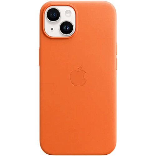 Чехол Leather Case with MagSafe для Apple iPhone 14 Orange AAA