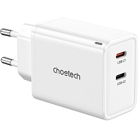 Мережевий зарядний пристрій Choetech PD Dual USB-C Charger 65W White (PD6013-EU-WH)  - придбати в Дніпрі, Україні: ціна, характеристики | інтернет-магазин TOUCH