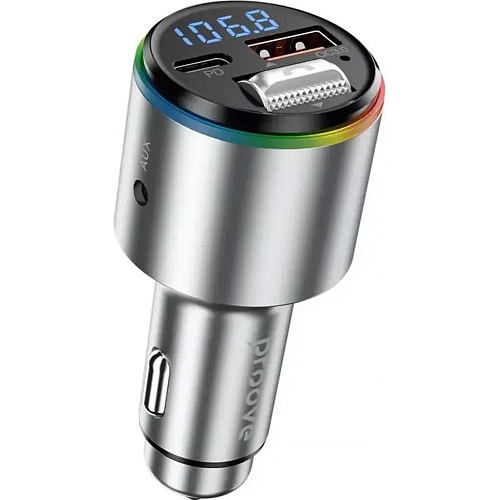 FM-трансмиттер Proove FM Launcher Power Drive 30W USB-C+USB-A+AUX Silver (FMPD30110006)
