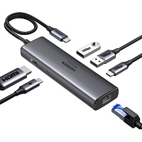 USB-хаб Ugreen USB-C to HDMI+2xUSB 3.2+USB-C 3.2+RJ-45+PD Power Converter CM512 (45000)
