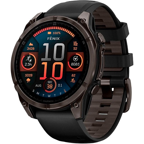 Смарт-часы Garmin Fenix 8 AMOLED Sapphire 47mm Carbon Gray DLC Titanium with Black/Pebble Gray Silicone Band (010-02904-20) Витрина