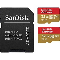 Карта памяти SanDisk Extreme microSDHC 2х32GB UHS-I U3 A1 V30 + SD Adapter (SDSQXAF-032G-GN6AT)
