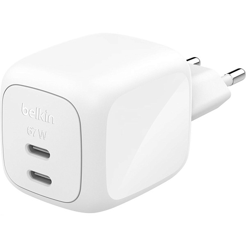 Сетевое зарядное устройство Belkin Boost Up Charge Pro Dual USB-C GaN 67W White (WCH020KQWH)