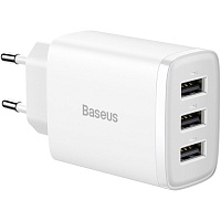 Мережевий зарядний пристрій Baseus Compact Charger 3U 17W 3USB White (CCXJ020102) - придбати в Дніпрі, Україні: ціна, характеристики | інтернет-магазин TOUCH