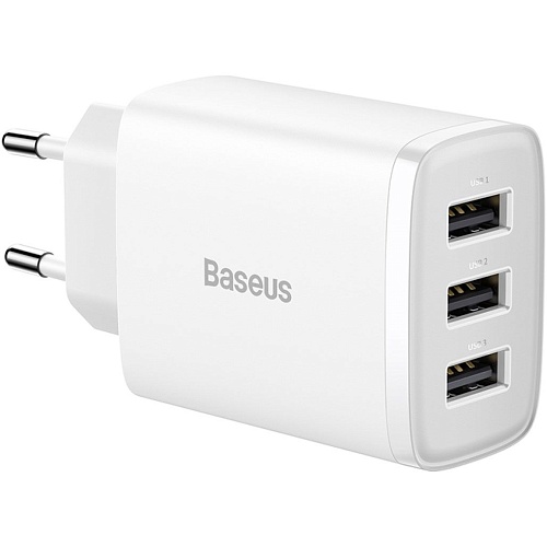 Мережевий зарядний пристрій Baseus Compact Charger 3U 17W 3USB White (CCXJ020102) - придбати в Дніпрі, Україні: ціна, характеристики | інтернет-магазин TOUCH