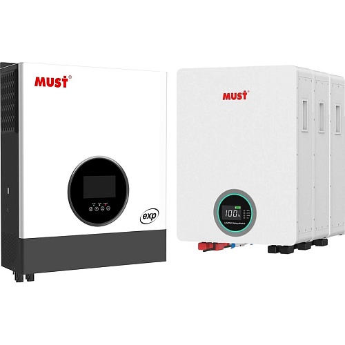 Система хранения энергии Must PH19-10048 EXP 10kW + 3 АКБ LP16-48100 15.3kWh (51.2V/100Ah/5120Wh)