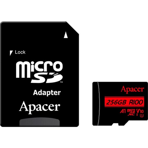 Карта памяти Apacer MicroSDXC R100 256GB Class 10 UHS-I/U1 + SD adapter (AP256GMCSX10UB-R)