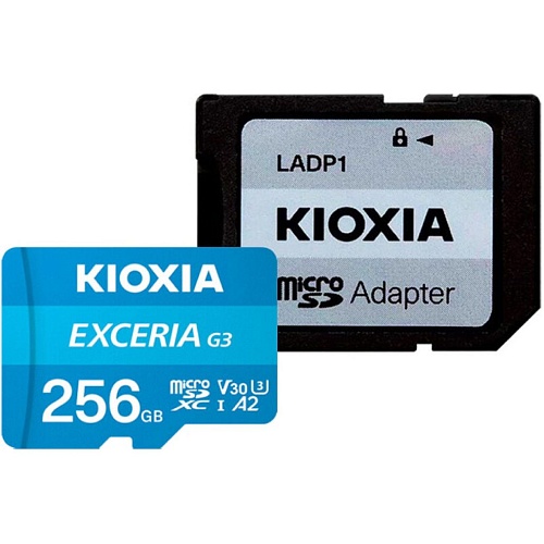 Карта памяти Kioxia microSDXC Exceria G3 256GB Class 10 UHS-I U3 V30 + SD Adapter (LMEX3L256GG2)