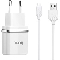 Сетевое зарядное устройство Hoco C11 + Cable USB-A to MicroUSB White 