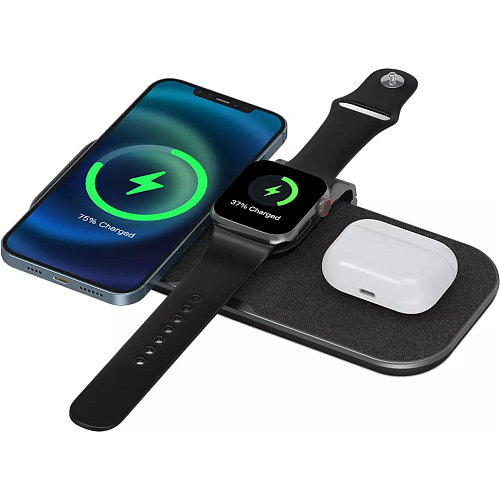 Беспроводное зарядное устройство WiWU Power Air Wireless 3-in-1 Fast Charger Stand Black (PA3IN1B)