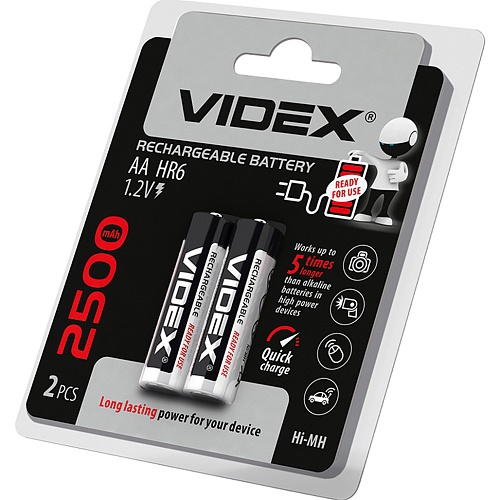 Акумулятор Videx HR6/AA 2500mAh Ni-MH 2шт (HR6/2500/2DB) - придбати в Дніпрі, Україні: ціна, характеристики | інтернет-магазин TOUCH