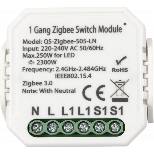 Розумне реле Tuya Zigbee 1 з нульовою лінією (QS-Zigbee-S05-LN)   - придбати в Дніпрі, Україні: ціна, характеристики | інтернет-магазин TOUCH