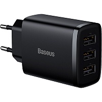 Мережевий зарядний пристрій Baseus Compact Charger 3U 17W 3USB Black (CCXJ020101) - придбати в Дніпрі, Україні: ціна, характеристики | інтернет-магазин TOUCH