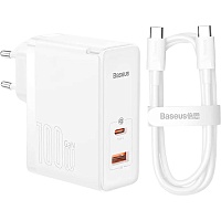 Мережевий зарядний пристрій Baseus GaN5 Pro Fast Charger C+U 100W + Cable USB-C White (CCGP090202) - придбати в Дніпрі, Україні: ціна, характеристики | інтернет-магазин TOUCH