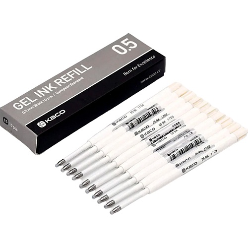 Сменные стержни для ручек Kaco Gel Ink Refill 0.5mm Black 10шт (K1602)