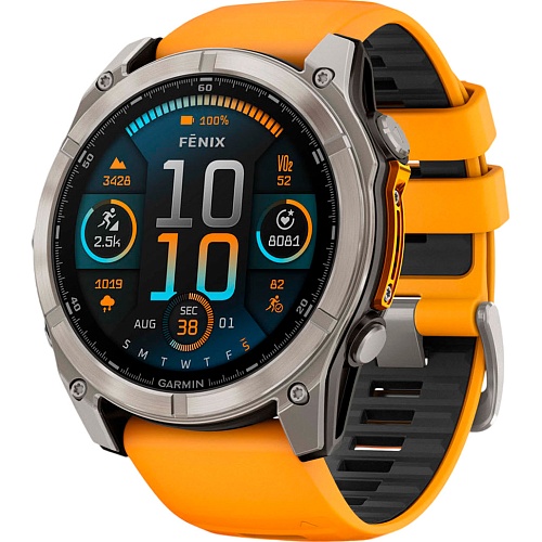 Смарт-часы Garmin Fenix 8 AMOLED Sapphire 51mm Titanium with Spark Orange/Graphite Silicone Band (010-02905-10)