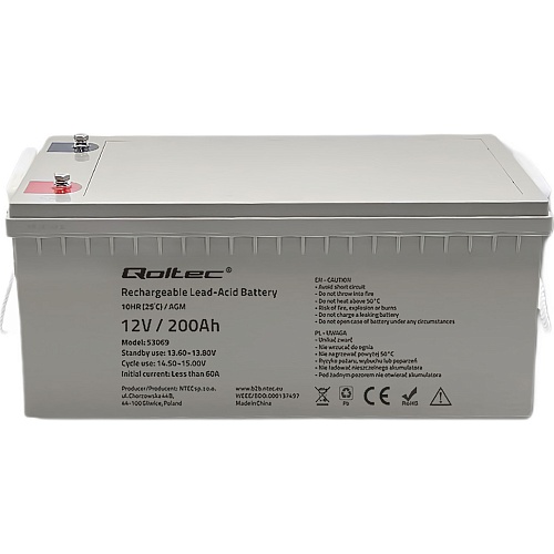 Аккумулятор Qoltec AGM 12V/200Ah (53069)