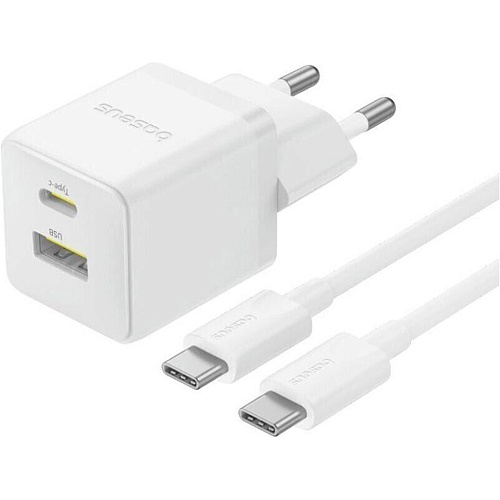 Сетевое зарядное устройство Baseus Palm Fast Charger USB-A/USB-C 30W + Cable USB-C to USB-C 60W 1m White (P1011160A213-01)