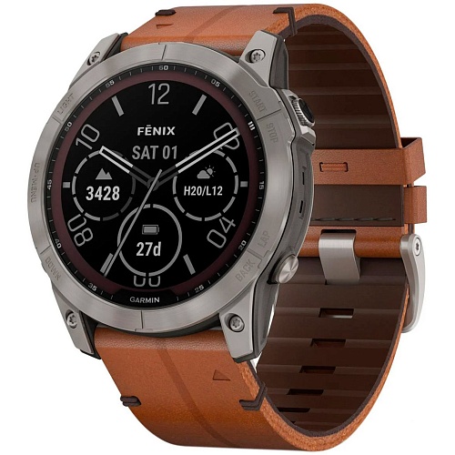 Смарт-часы Garmin Fenix 7X Sapphire Solar Edition Titanium with Chestnut Leather Band (010-02541-19)