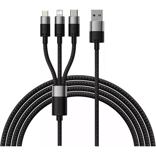 Кабель Baseus StarSpeed 1-for-3 Data Cable USB-A to M + L + C 1.2m Black (CAXS000001)
