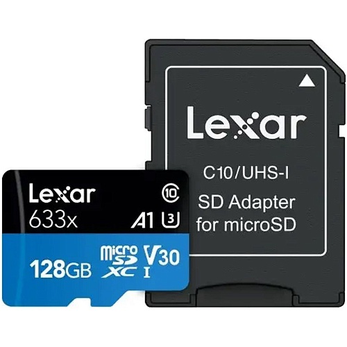 Карта памяти Lexar microSDXC High-Performance 633x 128GB Class 10 UHS-I/U3 R100 + SD adapter (LMS0633128G-BNAAA)