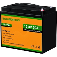 Акумулятор Eco-Worthy LiFePO4 12V (12.8V/50Ah/640Wh) (Eco-Worthy-1250) - придбати в Дніпрі, Україні: ціна, характеристики | інтернет-магазин TOUCH