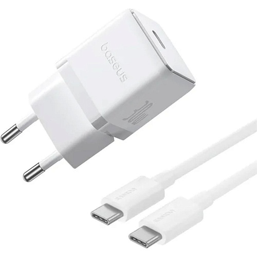 Сетевое зарядное устройство Baseus Palm Fast Charger USB-C 30W + Cable USB-C to USB-C 60W 1m Moon White (P10111605213-01)