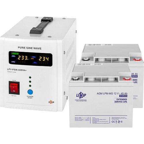 Источник бесперебойного питания (ИБП) LogicPower LPY-PSW-500VA + АКБ LPM-MG 12V - 2 х 45Ah (23187)