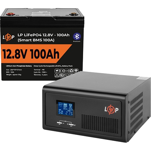 Источник бесперебойного питания (ИБП) LogicPower LPE-B-PSW-1500VA + LiFePO4 батарея 12.8V - 100Ah Smart BMS BT (20484)