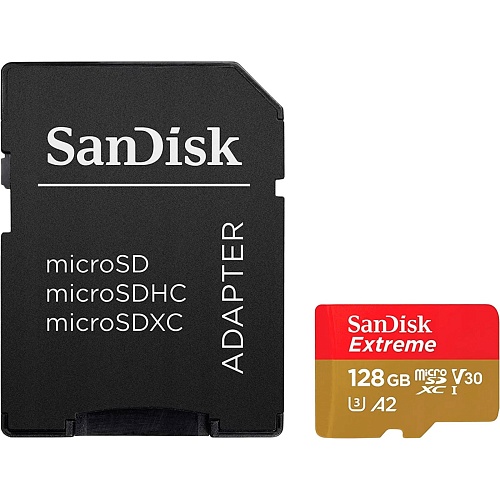 Карта памяти SanDisk microSDXC 128GB C10 UHS-I U3 Extreme A2 V30 + SD Adapter (SDSQXAA-128G-GN6MA)