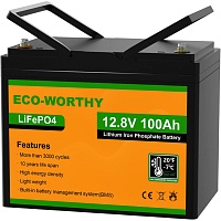 Акумулятор Eco-Worthy LiFePO4 12V (12.8V/100Ah/1280Wh) (Eco-Worthy-12100bt) - придбати в Дніпрі, Україні: ціна, характеристики | інтернет-магазин TOUCH