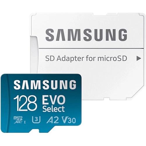 Карта памяти Samsung microSDXC EVO Select 128GB Class 10 UHS-I U3 V30 A2 + SD Adapter (MB-ME128KA)