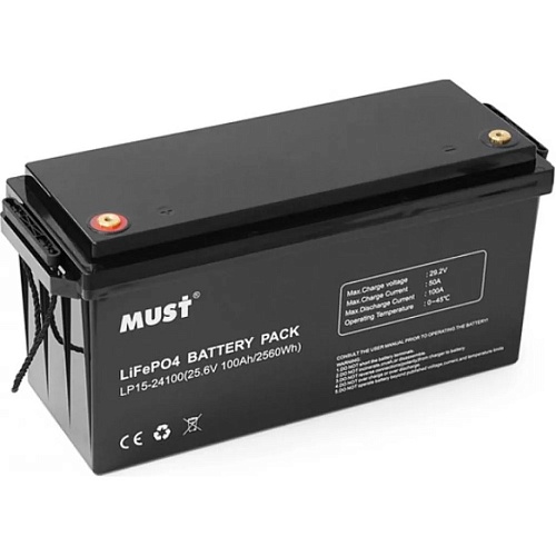 Аккумулятор Must LiFePO4 24V (25.6V/100Ah/2560Wh) (LP15-24100)