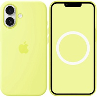 Чехол Silicone Case with Button, Animation & MagSafe для Apple iPhone 17 Neon Yellow AAA