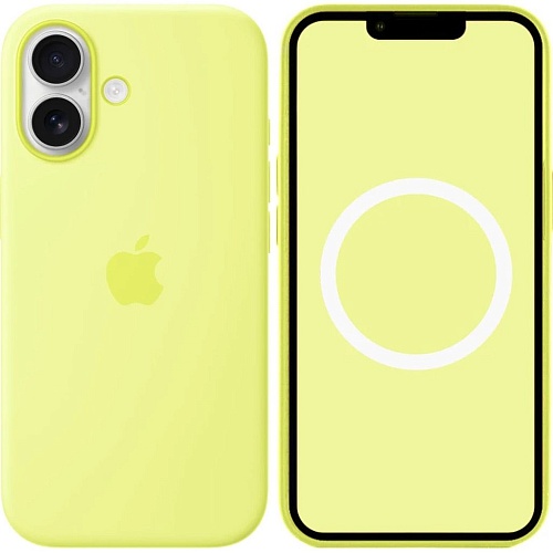 Чехол Silicone Case with Button, Animation & MagSafe для Apple iPhone 17 Neon Yellow AAA